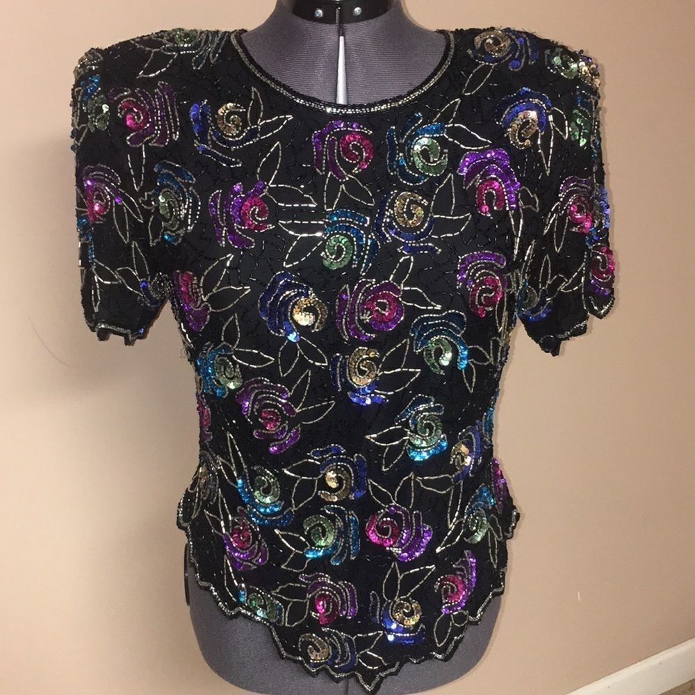 Vintage Laurence kagar beaded sequins blouse PM